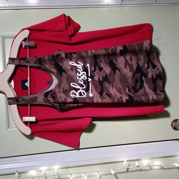 Women's No Boundaries S green army camo Blessed tank top - Picture 1 of 5